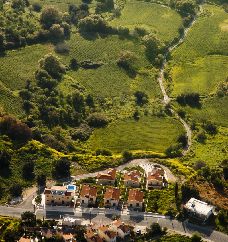 Aerial view of residential area in mountains of Cyprus